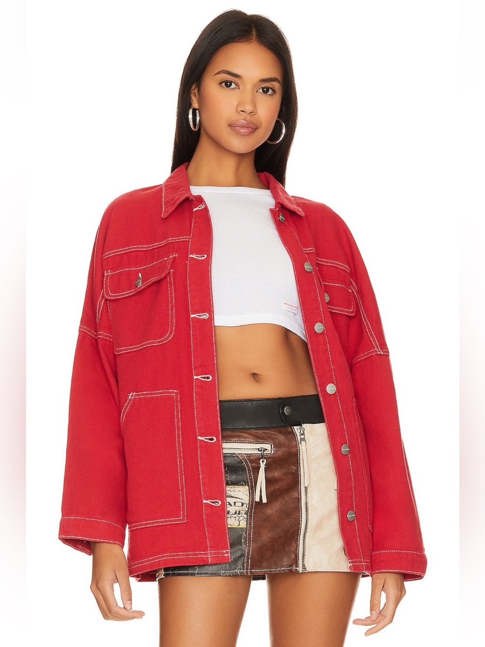 Superdown Davey Denim Brick Red Oversized Denim Jacket